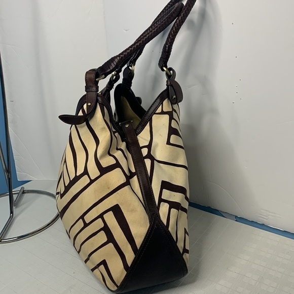 Cole Haan GENEVIEVE Triangle Leather & Woven Canvas Tote - Picture 4 of 9